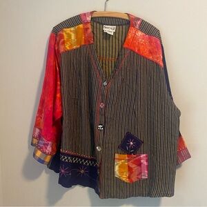 Vintage Suryä II patchwork beaded boho bohemian embroidered button up top 3X